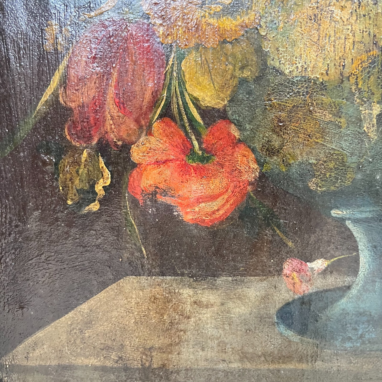 Painting, oil on canvas, pair of large still lifes flowers 18th century