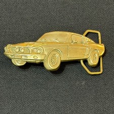 Vintage 1980 Baron Solid Brass 1968 Ford Mustang Fastback Belt Buckle