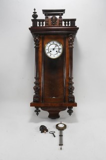 Q76R99 Antique Wall Clock Regulator with Pendulum and Key Circa 1880/1900