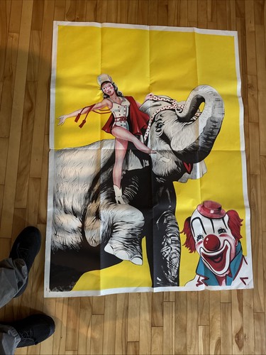 Vtg 1960’ Neal Walters Circus Poster 56x41 Clown Elephant Girl Rare Stock Art