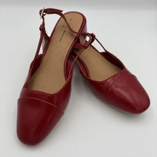 Time and Tru Slingback Pump Heels Women's 7 Red Leather Adjustable Ankle Strap