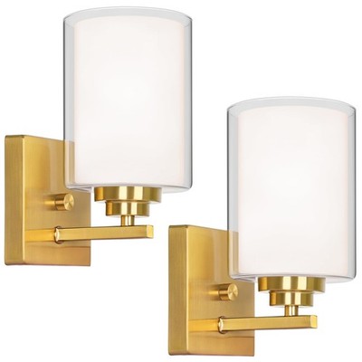 VerRon Set of 2 Wall Sconces for Bathroom, 2-Light, Gold & Double Glass 