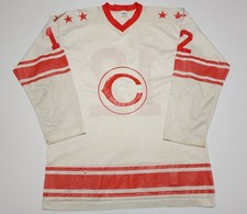 Vintage 1970s Champion Blue Bar Hockey Nylon Made in USA 44 Jersey