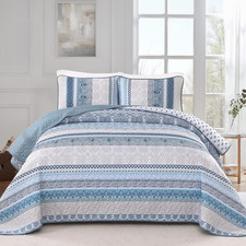 Boho Quilt Set Queen Size,Blue Bohemian 3 Pieces Quilt Sets, Lightweight Bedspre