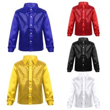 Boys Sequins Shirt Hip-hop Jazz Dance Jacket Tops Stage Performance Costumes