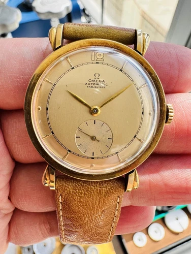 Omega Vintage 18K gold Fancy Flared Lugs French Market Automatic Mens 35mm Watch