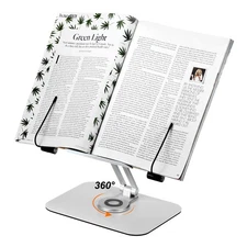 Book Stand for Reading, Adjustable Book Holder with 360° Swivel Base, Brown