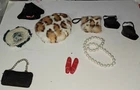 1940s 50s Vintage Doll Accessory Lot, Hat/muff, Necklace, Purse, More