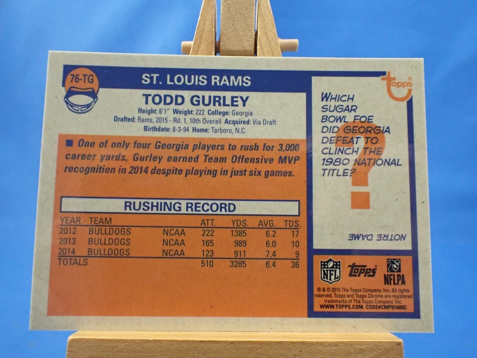Todd Gurley Topps Chrome 2015 RC Rookie Year 1976 76-TG - Image 2 of 2