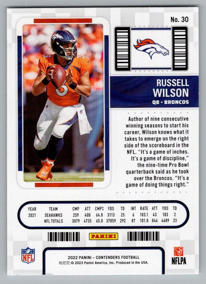 2022 PANINI CERTIFIED RUSSELL WILSON DENVER BRONCOS 30 eBay