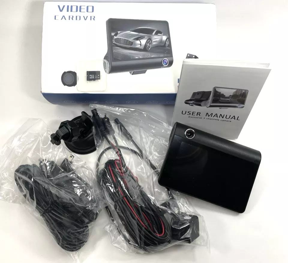 Video Dash Cam 1080P 4" Dual Lens HD Car DVR Rearview  Recorder Camera G-Sensor