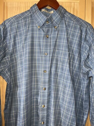 LL BEAN Long Sleeve Blue Plaid Dress Shirt Wrinkle Resistant Size Large - Picture 2 of 12