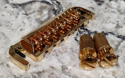 WRAP AROUND TAIL PIECE GUITAR BRIDGE - GOLD - REPLACEMENT FOR LEO QUAN BADASS