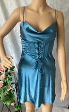 Urban Outfitters Women Corset Slip Mini Dress Size S Blue Sleeveless Free P&P