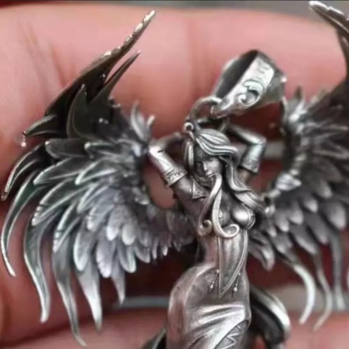 Collana con ciondolo Succube Angelo Gioielli Vintage Argento Sexy Dea in piedi - Foto 11 di 13