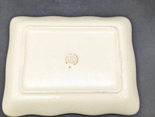 Vintage Butter Dish w/ Lid Made In Romania 7.5"×6"×3.5" Cream Floral/ Gold Trim - Picture 10 of 19