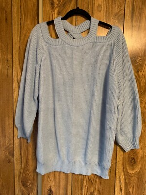 Women's Light Blue Off Shoulder Sweater Size Large