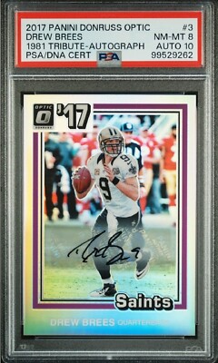 2017 Optic Drew Brees Jersey #9/10 Silver Prizm SP Auto Autograph PSA 10 8 POP 1
