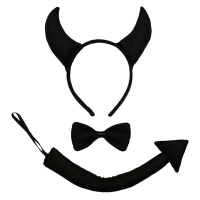 Black Devil Horns, Tail, & Bow Tie Costume Set ~ HALLOWEEN DRESS UP PARTY KIT