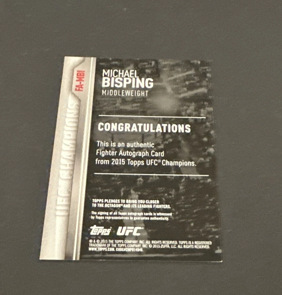 2015 TOPPS UFC CHAMPIONS “THE COUNT” MICHAEL BISPING KNOCKOUT AUTO ! - Image 3 of 4