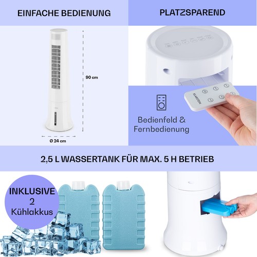 3in1 mobiles Klimagerät Luftkühler Ventilator Luftbefeuchter 2,5l 530 m³/h weiß - Bild 6 von 8