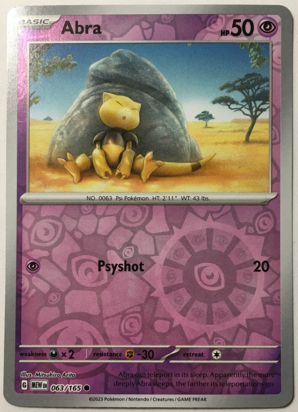 POKEMON ABRA 063/165 SCARLET & VIOLET 151 COMMON REVERSE HOLO NEAR MINT