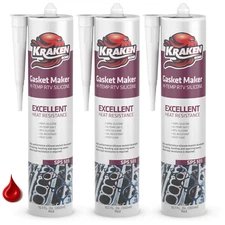 Kraken Bond Gasket Maker RTV Silicone, 10.1oz 3 Pack – Red