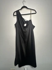 And Now This Women's Asymmetric Chain Strap Slip  Cocktail Dress Black Size 1X
