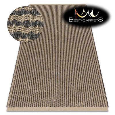 Moderner 100 % natürlicher JUTE Flachgewebeteppich ''''JUTE'''' LINES schwarz beige pflegeleicht