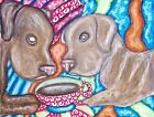 Chesapeake Bay Retriever with Coffee Aceo Dog Art Print Signed by Artist Ksams
