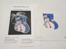 SNOWMAN MINI STOCKING-ASSOCIATED TALENTS-HP NEEDLEPOINT CANVAS-STITCH GUIDE