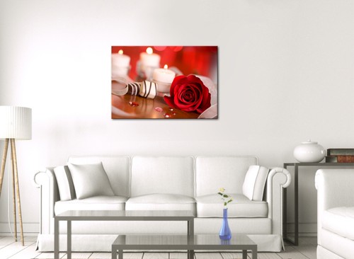 36x24 Inch CANVAS WALL ART BEAUTIFUL RED ROSE FLOWER WHITE CANDLES NEW PRINT - Bild 2 von 2