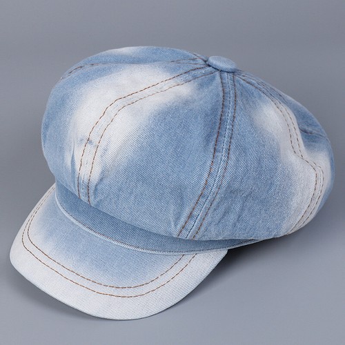 Damen Retro Denim Hut Verstellbar Freizeit Bakerboy Barett Kappe Cabbie Maler