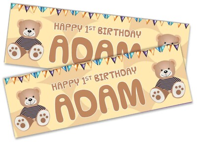 x2 Personalised Birthday Banner Bear Children Kids Party Decoration 229