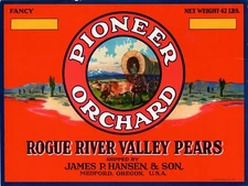 2 PIONEER ORCHARD Brand Pears 42 LBS. Original Fruit Crate Labels SEE PHOTOS