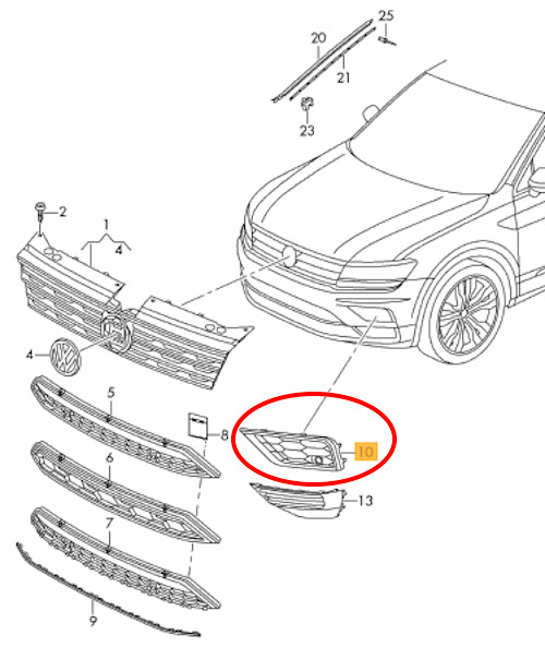 5NN854661 9B9 VOLKSWAGEN GENUINE OEM TIGUAN FRONT LEFT BUMPER  