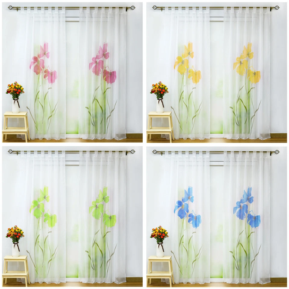 Gardinen mit Schlaufen Vorhang Dekoschals Ausbrenner Stores Transparent Voile - Bild 2 von 4