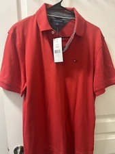 Tommy Hilfiger Men's Short Sleeve Polo Shirt Size Medium NWT Red Solid