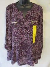 Rafaella Polyester Claret Paisley Long Slve Sharkbite Hem Blouse SR$65 NEW