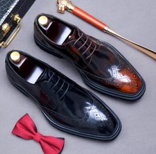 Business formal leather glossy patent leather brogues square toe thick bottom