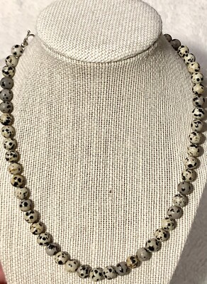 Dalmatiner Jaspis Perle Sterlingsilber 925 Knebelverschluss Halskette 18,5'' 1,5oz