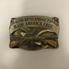 Vintage 1983 Siskiyou GOD, GUNS  GUTS MADE AMERICA FREE Q-27 Belt Buckle 3  X2  
