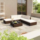 NNEVL 6 Piece Garden Lounge Set with Cushions Poly Rattan Brown
