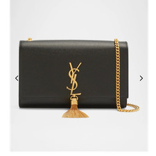 Saint Laurent Black Wallet on Chain Shoulder Bag Gold Chain Strap Tassel