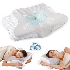 Cervical Neck Pillow for Pain Relief - Ergonomic Queen Size, Grey  White