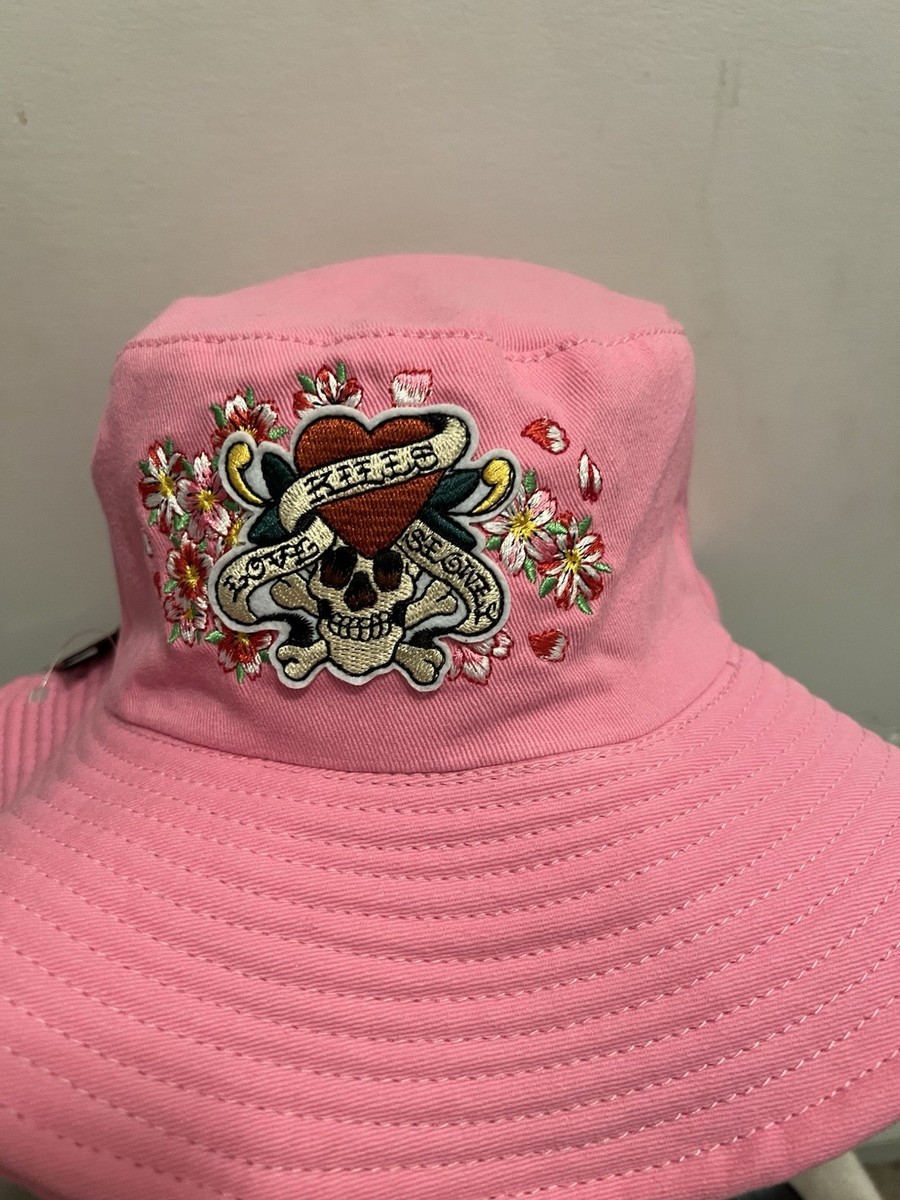 Ed Hardy Women's Pink Bucket Hat OS Flowers Love Kills Slowly NWT