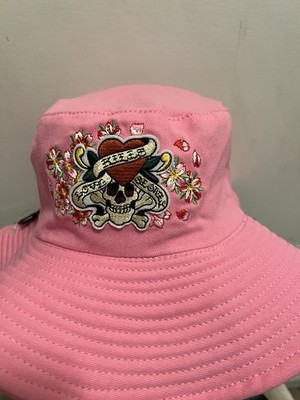 Ed Hardy Women's Pink Bucket Hat OS Flowers Love Kills Slowly NWT