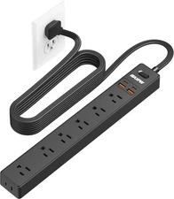 10 Ft Power Strip Surge Protector - 7 Outlets 4 USB Ports (2 10 Ft, Black 