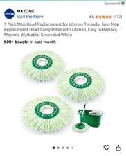 3 Pack Microfiber Mop Head Replacement Green/White For Libman Spin