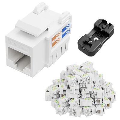 50 PCS 10Gbps Cat6 Keystone Jack Punch-Down Stand RJ45 90 Degree UTP White